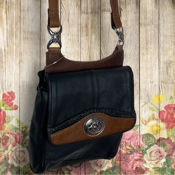 Carroll Collection Black Brown Leather Crossbody Bag - Picture 5 of 16